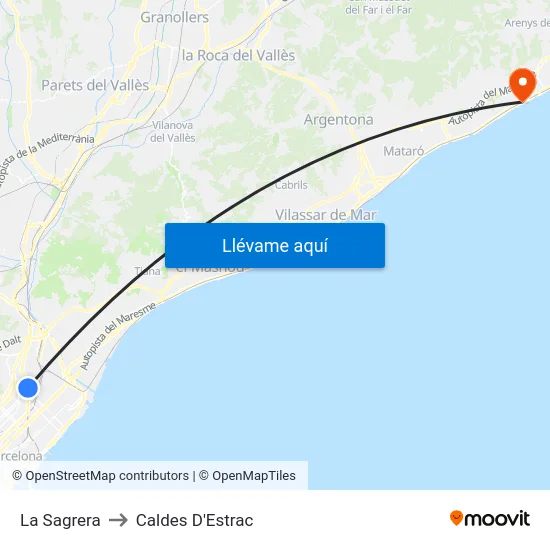 La Sagrera to Caldes D'Estrac map