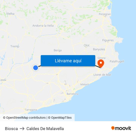 Biosca to Caldes De Malavella map