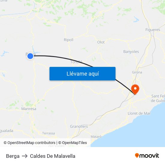Berga to Caldes De Malavella map