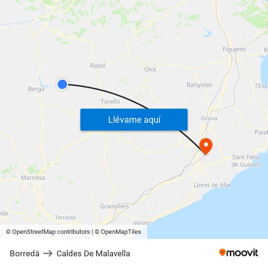 Borredà to Caldes De Malavella map