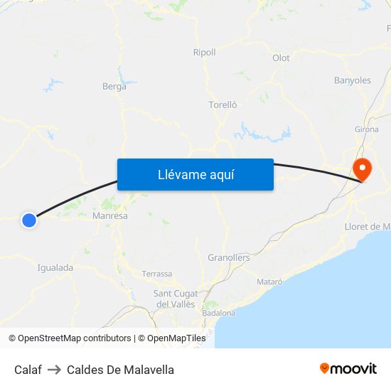 Calaf to Caldes De Malavella map