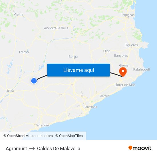 Agramunt to Caldes De Malavella map