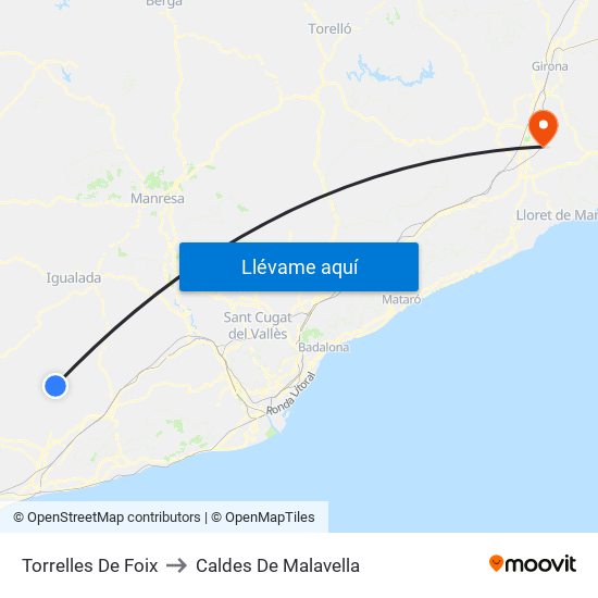 Torrelles De Foix to Caldes De Malavella map