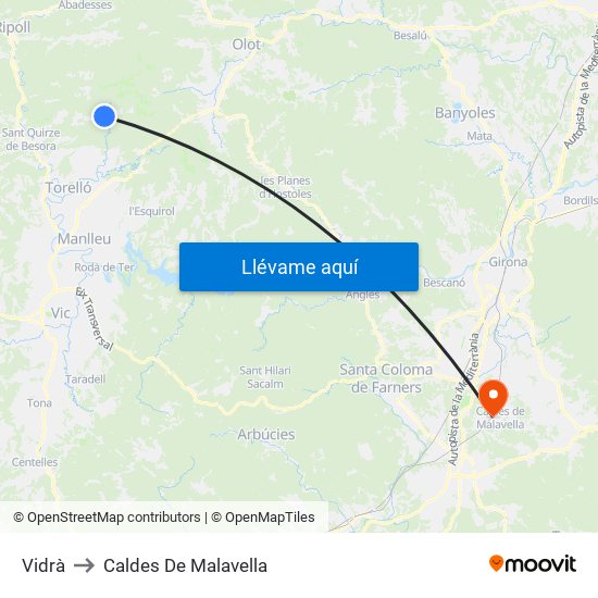Vidrà to Caldes De Malavella map