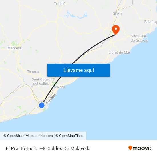 El Prat Estació to Caldes De Malavella map