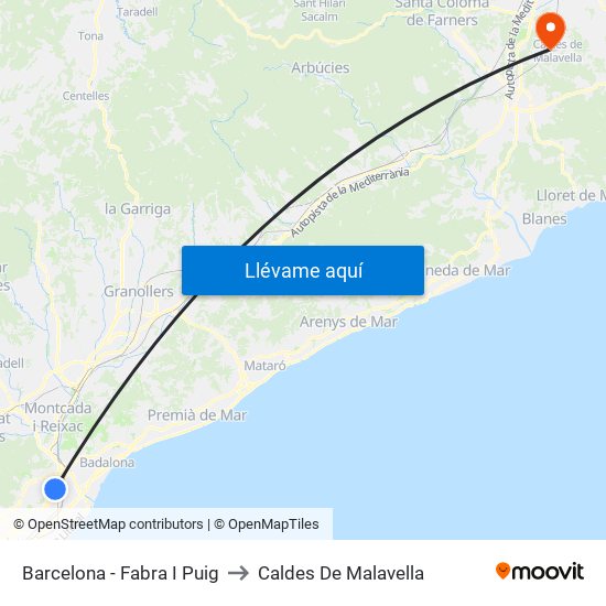 Barcelona - Fabra I Puig to Caldes De Malavella map