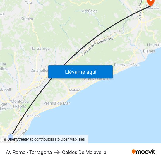 Av Roma - Tarragona to Caldes De Malavella map