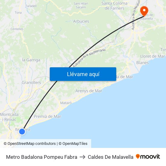 Metro Badalona Pompeu Fabra to Caldes De Malavella map