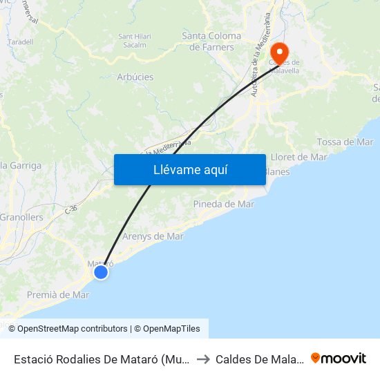 Estació Rodalies De Mataró (Muntanya) to Caldes De Malavella map