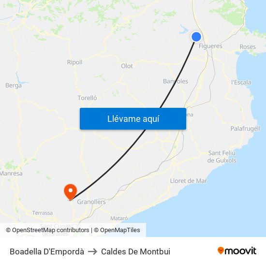 Boadella D'Empordà to Caldes De Montbui map