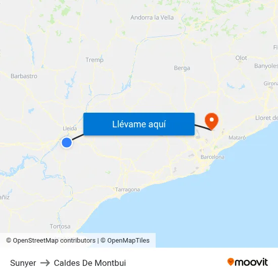 Sunyer to Caldes De Montbui map