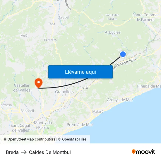 Breda to Caldes De Montbui map