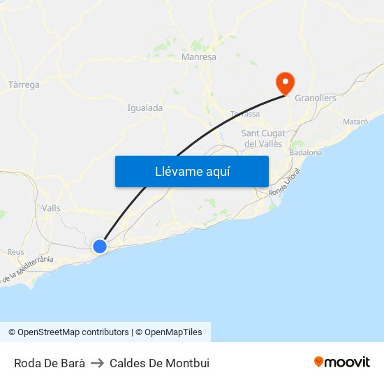 Roda De Barà to Caldes De Montbui map