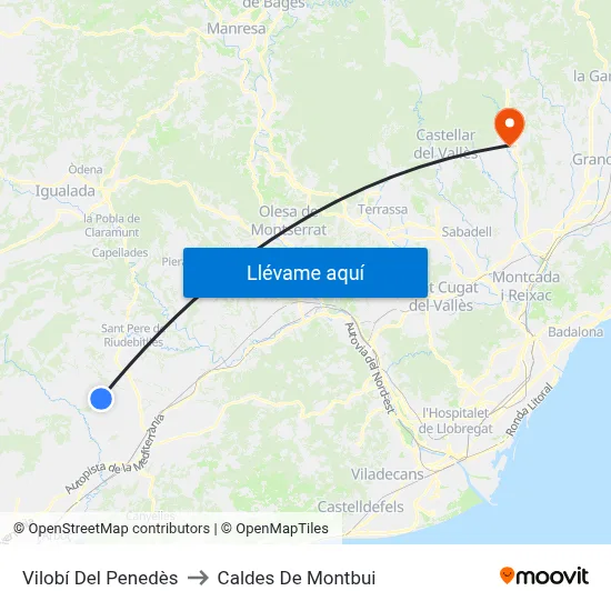 Vilobí Del Penedès to Caldes De Montbui map