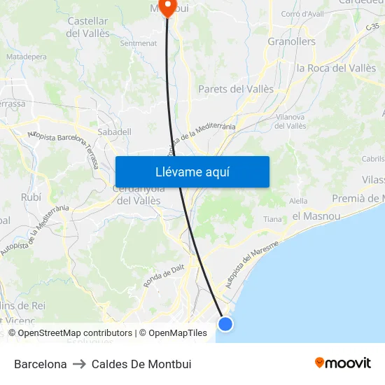 Barcelona to Caldes De Montbui map