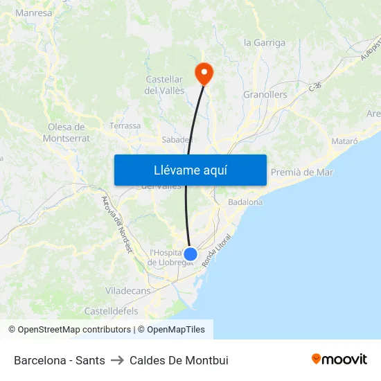 Barcelona - Sants to Caldes De Montbui map