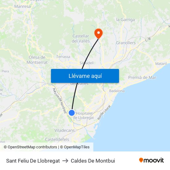 Sant Feliu De Llobregat to Caldes De Montbui map