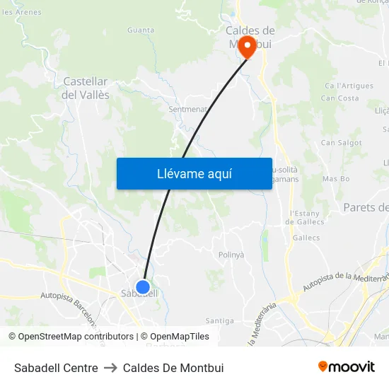 Sabadell Centre to Caldes De Montbui map