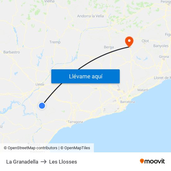 La Granadella to Les Llosses map
