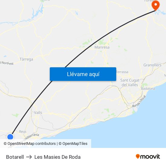 Botarell to Les Masies De Roda map