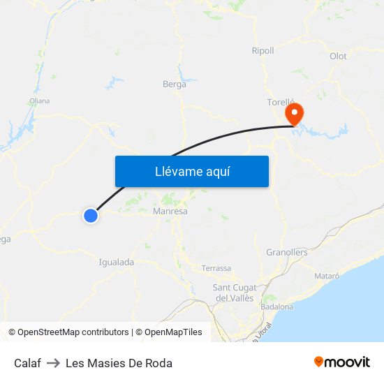 Calaf to Les Masies De Roda map