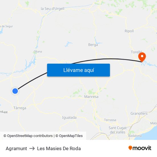 Agramunt to Les Masies De Roda map