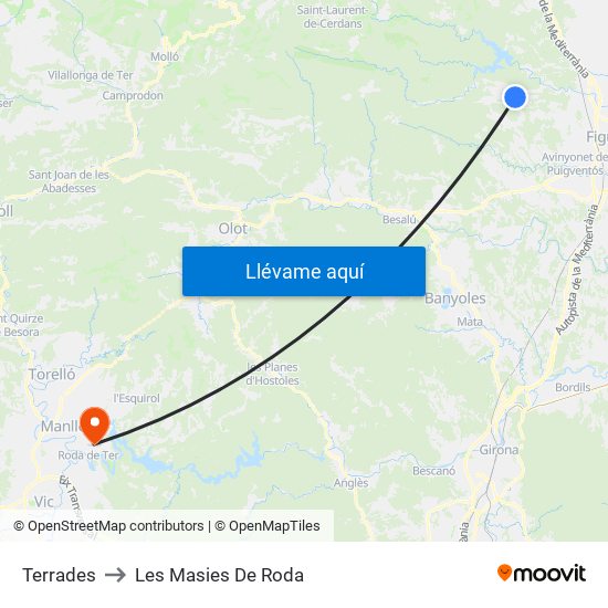 Terrades to Les Masies De Roda map