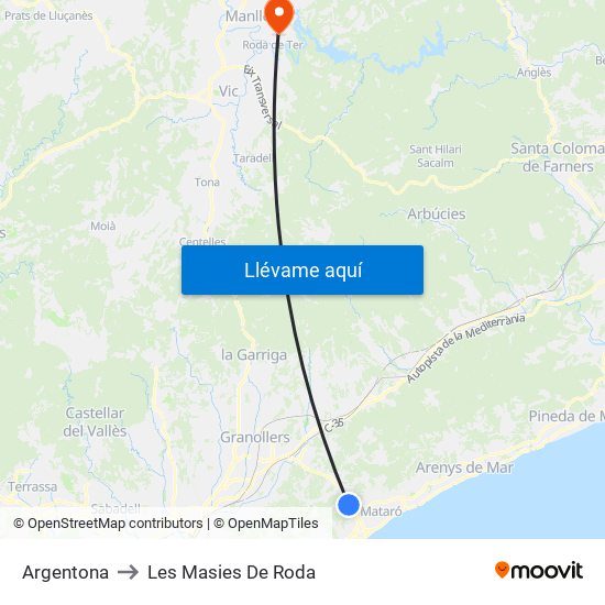 Argentona to Les Masies De Roda map