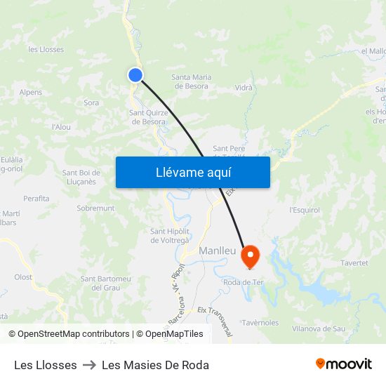 Les Llosses to Les Masies De Roda map