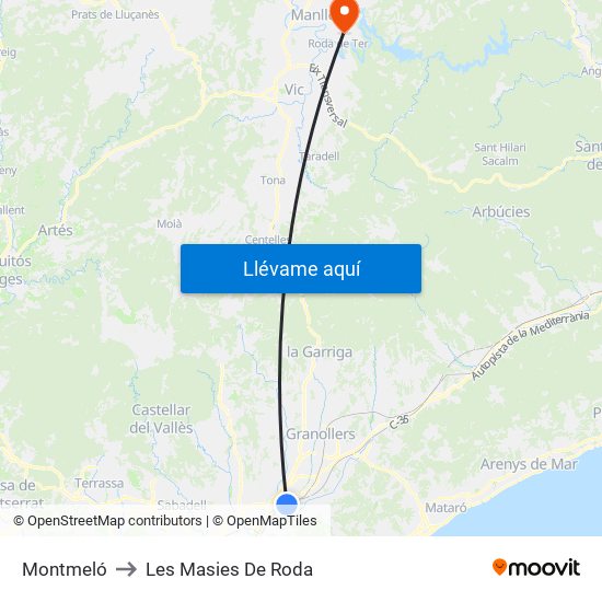 Montmeló to Les Masies De Roda map