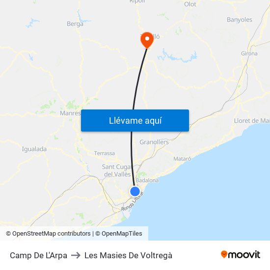 Camp De L'Arpa to Les Masies De Voltregà map
