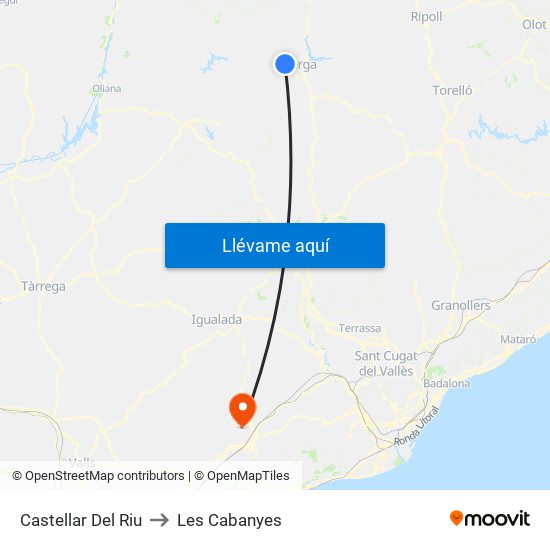 Castellar Del Riu to Les Cabanyes map