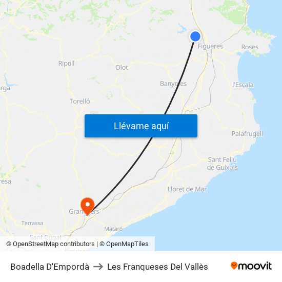 Boadella D'Empordà to Les Franqueses Del Vallès map