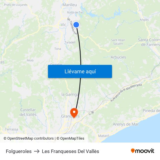 Folgueroles to Les Franqueses Del Vallès map