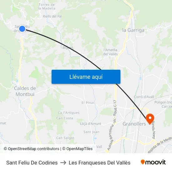 Sant Feliu De Codines to Les Franqueses Del Vallès map