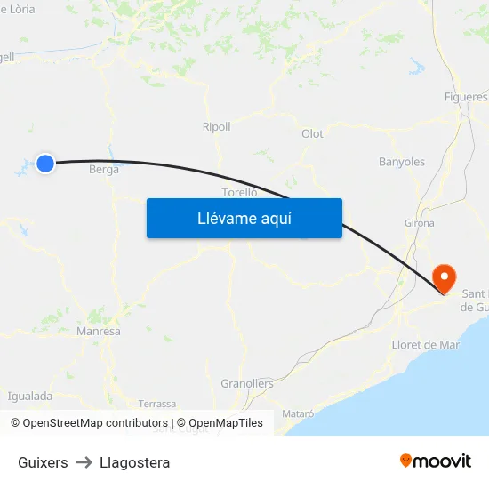 Guixers to Llagostera map