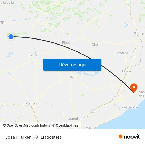 Josa I Tuixén to Llagostera map