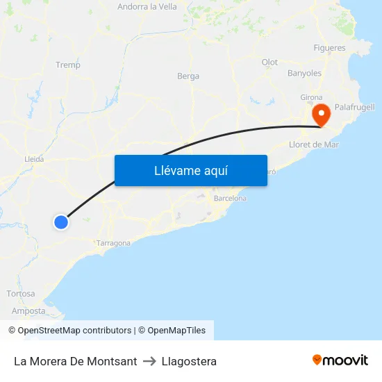 La Morera De Montsant to Llagostera map