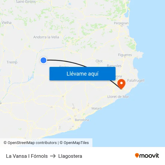 La Vansa I Fórnols to Llagostera map