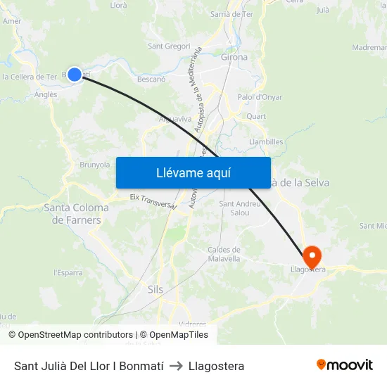 Sant Julià Del Llor I Bonmatí to Llagostera map