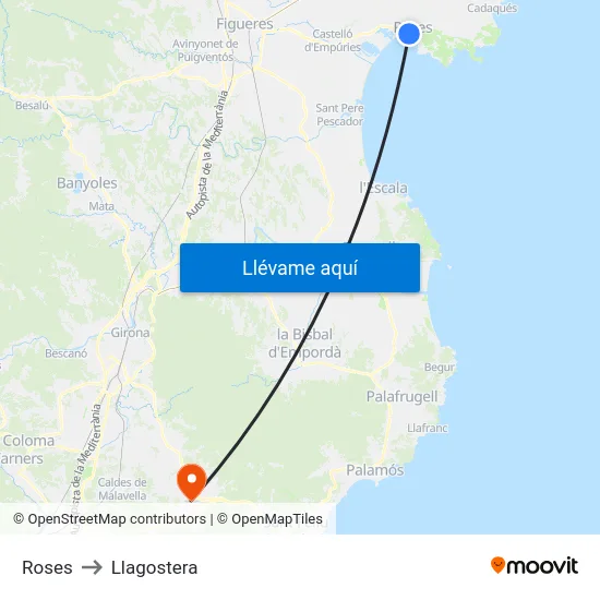 Roses to Llagostera map