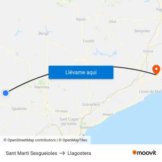 Sant Martí Sesgueioles to Llagostera map