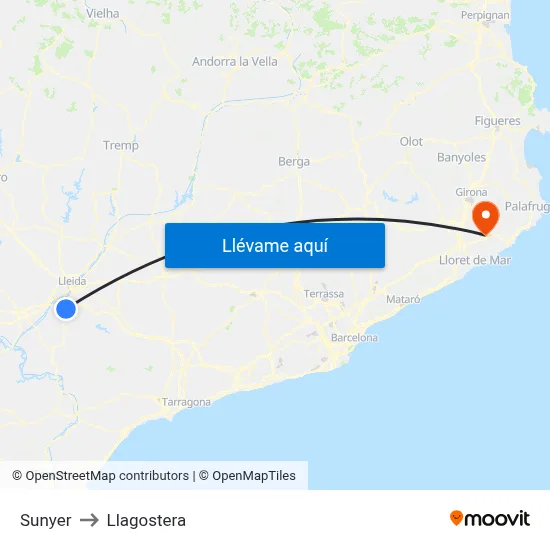 Sunyer to Llagostera map