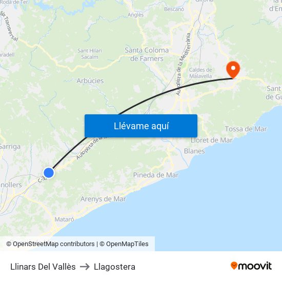 Llinars Del Vallès to Llagostera map