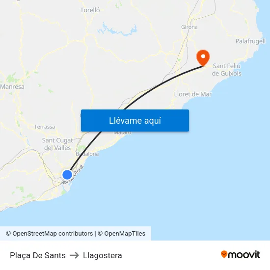Plaça De Sants to Llagostera map