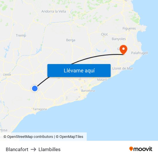 Blancafort to Llambilles map