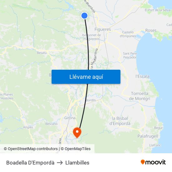 Boadella D'Empordà to Llambilles map