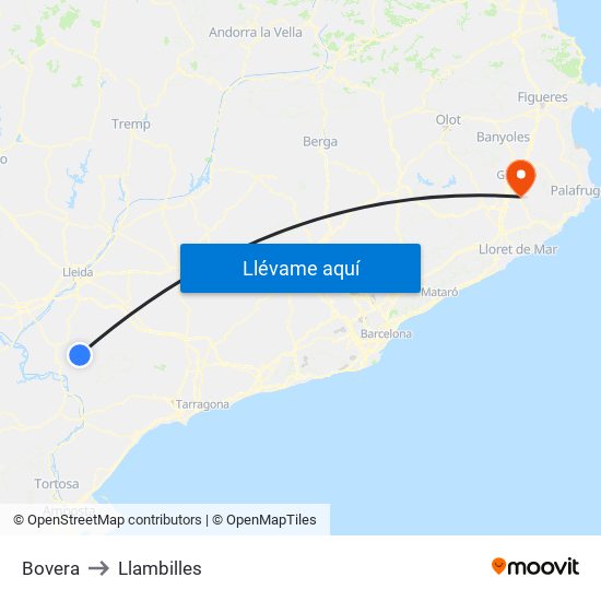 Bovera to Llambilles map