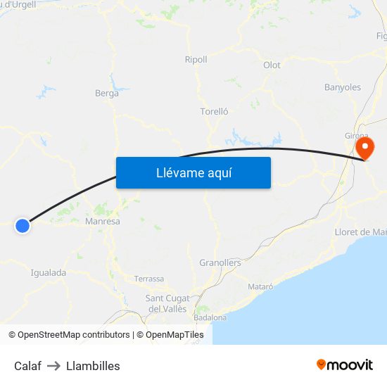 Calaf to Llambilles map