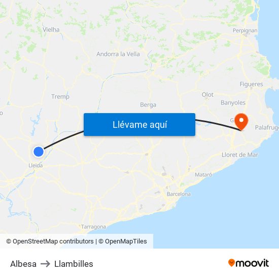 Albesa to Llambilles map